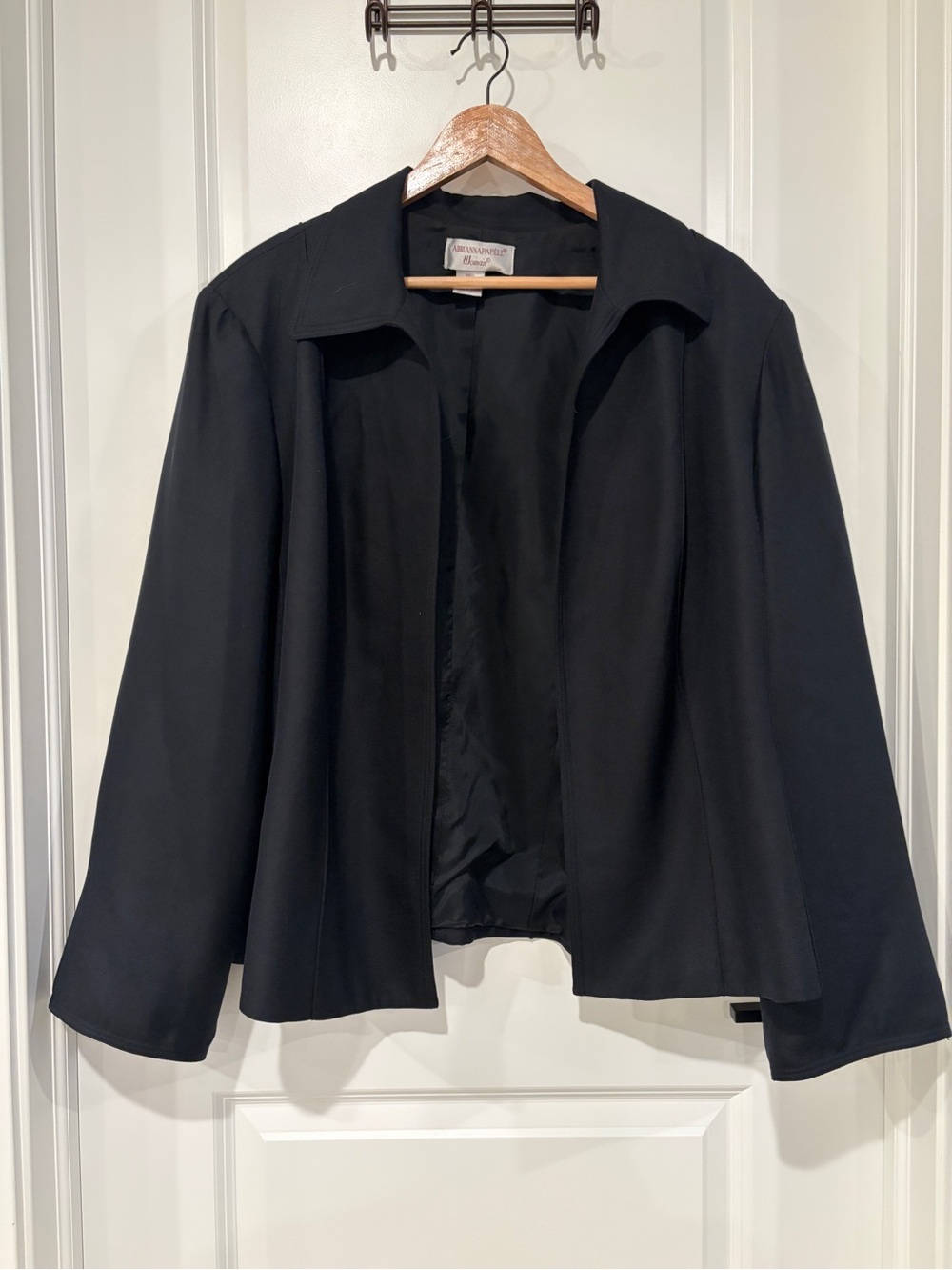 Adrianna Papell Woman Silk Wool Black Jacket Blazer Open Front Plus Size 22W